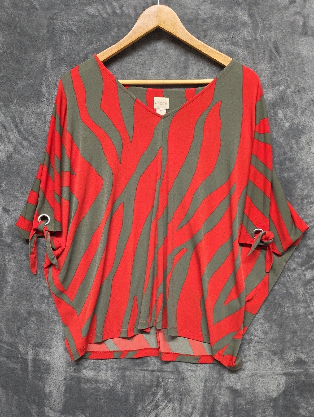 Chico's Red and Olive Zebra-Striped Dolman Tunic